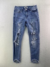 Refuge Womens Size 4 Medium Wash Mid Rise Distressed Raw Hem Skinny Jeans