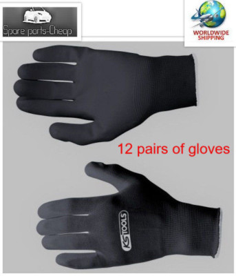 12 x  pair KS TOOLS Micro Fine Woven Workshop Gloves Black