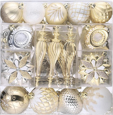 Christmas Tree Ornaments for Valentines, 130Ct White and Gold Shatterproof Chris