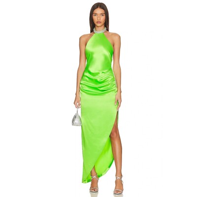 slim fit dress slacks Sage Green Satin Long Dress With Beaded Lace Appliqué main image 1