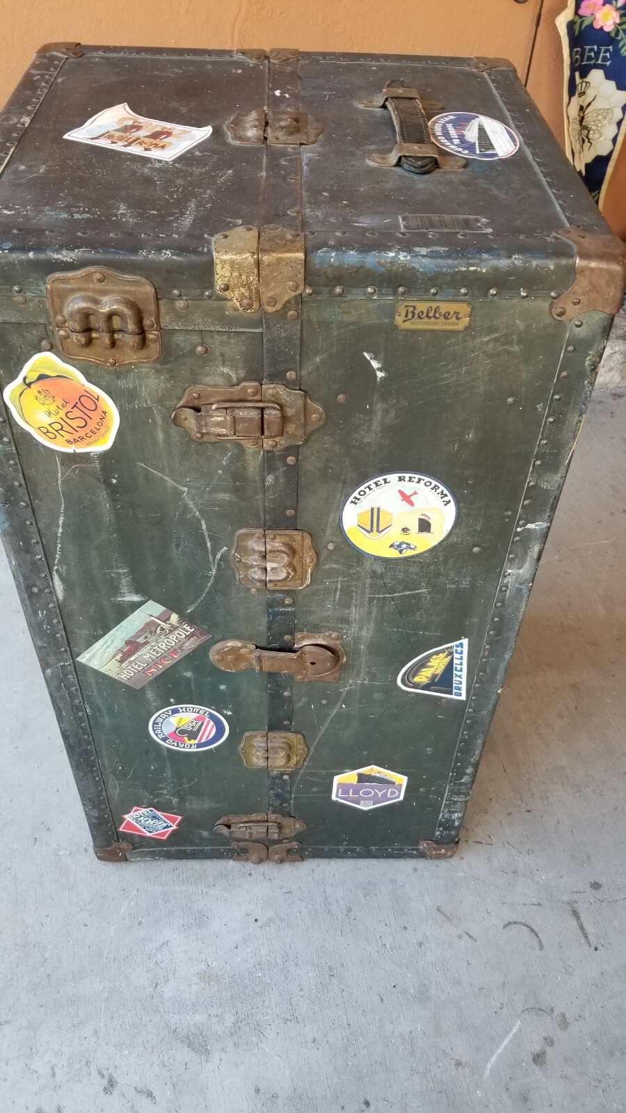 Belber 120Years old antique dresser trunk with original travel stickers