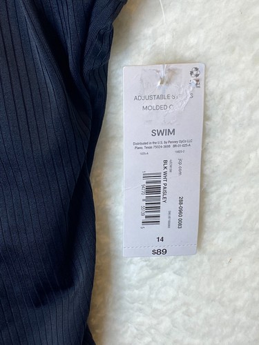 Liz Claiborne Woman One Piece Swimsuit Ribbed Size 14 Bathing Suit Black NEW - Picture 8 of 11