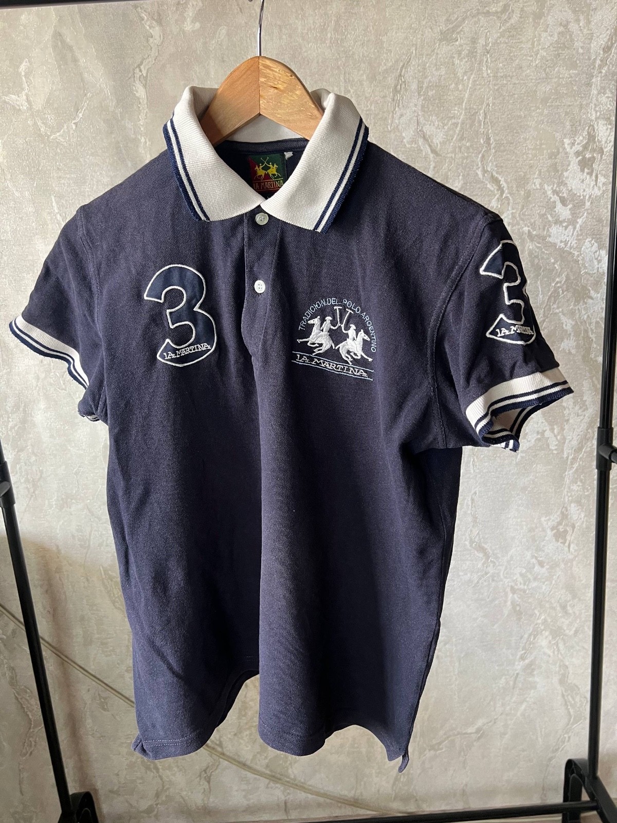 La Martina Vintage Polo Shirt Navy Blue Big 3 Embroidery Tradicion Del Polo Arge