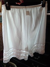 Velrose Vintage White Nylon Pettipants Bloomers Lace Trim Slip Shorts Large USA