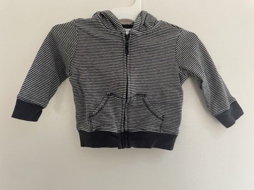 Carter's Baby Jungen schwarz gestreift 100 % Baumwolle Strick durchgehender Reißverschluss Kapuzenjacke grau 9M - Bild 1 von 6