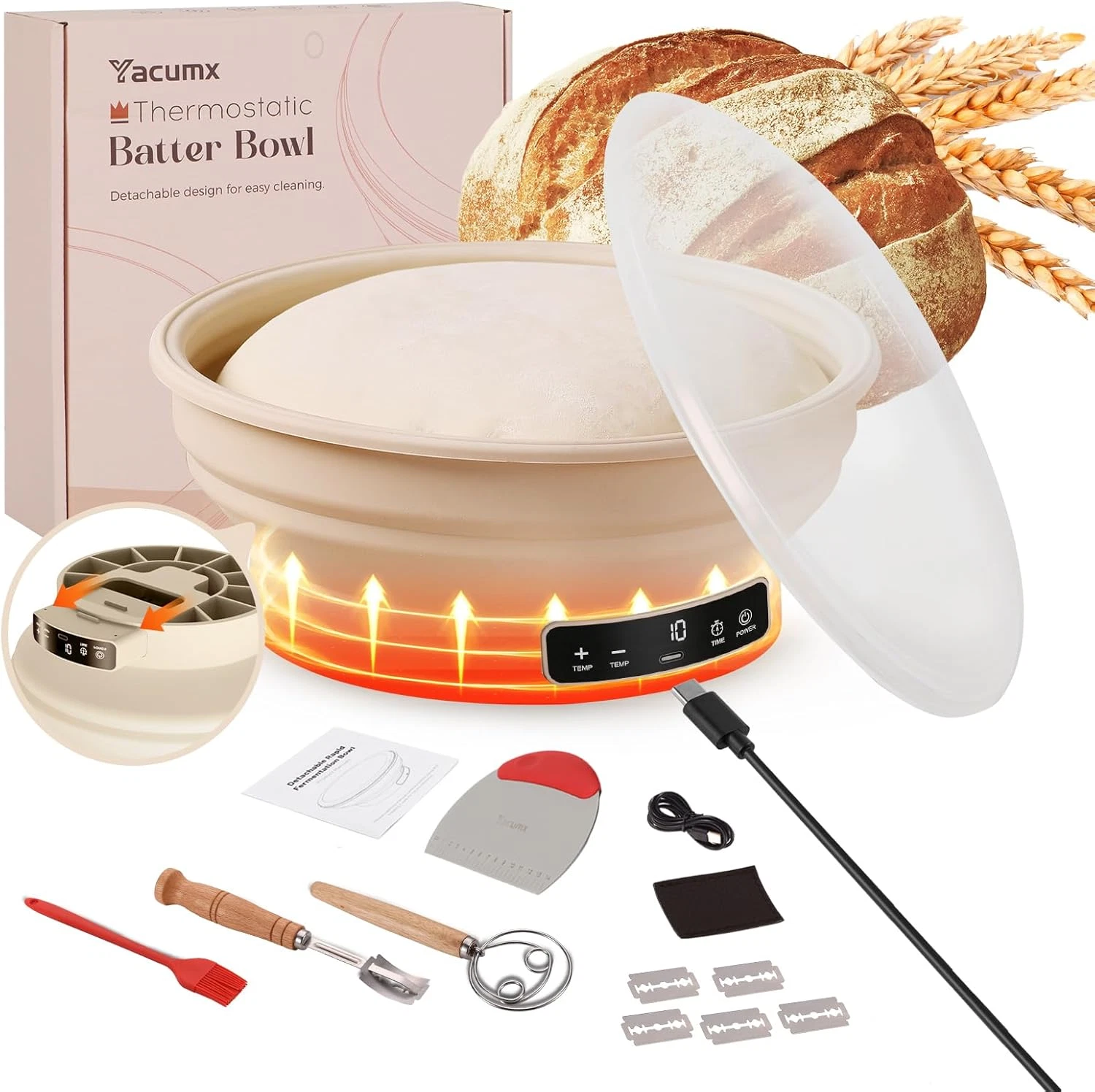 Electric Sourdough Starter Kit with 6-Temp (77-122℉) Control & Timer - 9" Foldab
