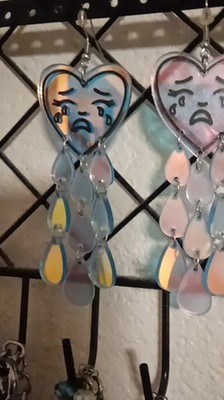 Handcrafted Heart Face Dangle Earrings Acrylic Multicolor Teardrop Charms