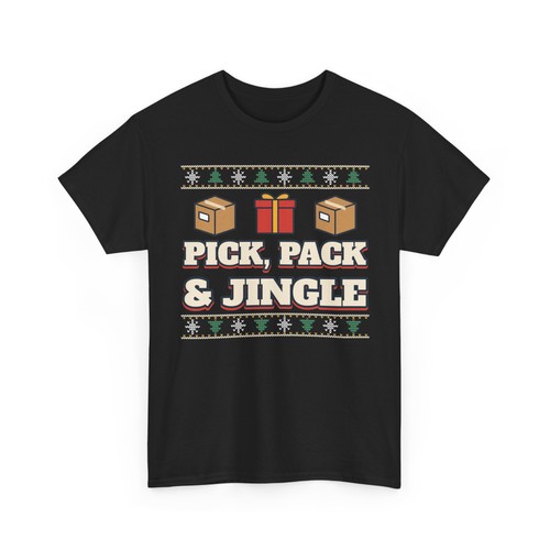 Warehouse, Warehouse Ugly Christmas Sweater Print T-Shirt Pick Pack Jingle Shipping Crew