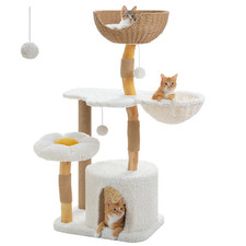 Modern Cat Tree with Spacious Wicker Basket Cozy Condo Hammock Scratching Post W