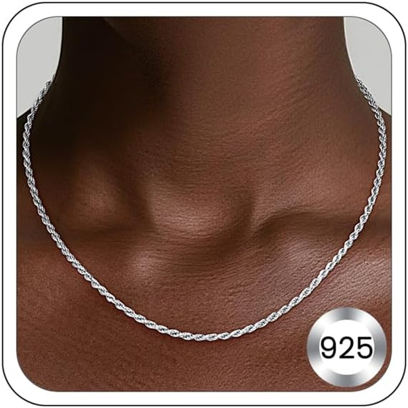 925 Sterling Silver 2MM Rope Chain Necklace 16"