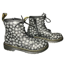 Doc Martens Kids Combat Boots Glitter Silver And Black Size 2 Euc Dr Martens
