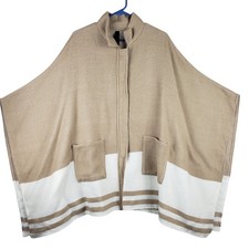 Lane Bryant Women's 14/20 Zip Front Oversized Poncho Sweater Tan Cream Lagenlook