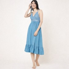 Hayden Empire Dusty Blue Lace Crochet Bodice Maxi Dress SZ Medium