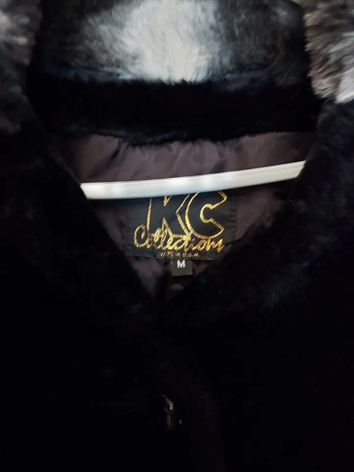 KC COLLECTION BLACK FAUX FUR CINCHED WAIST COAT SIZE M - Image 4 of 4