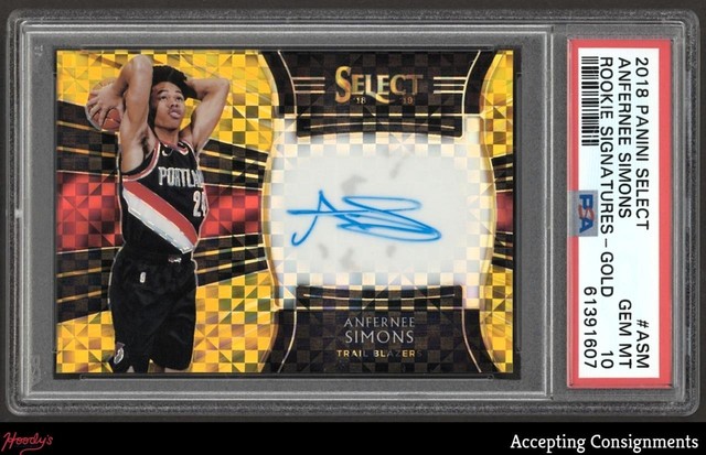 2018-19 Select Rookie Prizms Gold #31 Anfernee Simons RC AUTO 09/10 PSA 10 GEM
