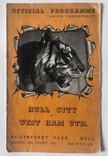 Hull City v West Ham United 25th August 1952