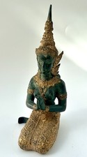 Thai Bronze Figur betende T&auml;nzerin Skulptur vergoldet ca. 20 cm Asien Vintage