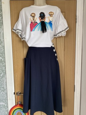 House Of Foxy Whirlaway Navy Skirt Button Detail S12 Vintage Style UK