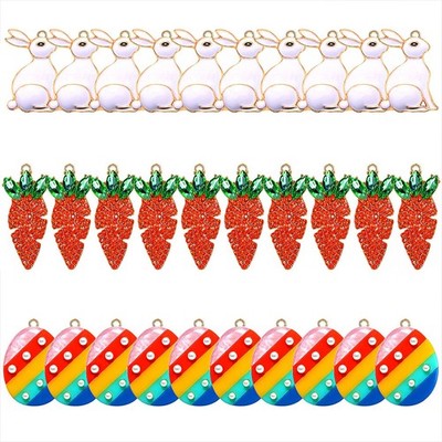 30PCS Easter Charms  Cute Enamel Bunny, Carrot & Egg Pendants for Jewelry DIY