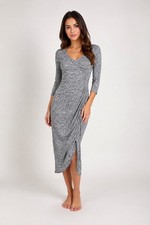 Windsor Women’s Gray Marled Ruched Midi Dress Size S 3/4 Sleeve