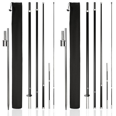 KLEXORE 15ft Feather Flag Pole Kit 2 Pack Heavy Duty Ground Spike Fiberglass