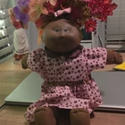 Cabbage Patch Dark Complexion Black Hair Pink Polka Dot Dress Signed *Very Good