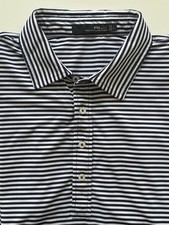 RLX Ralph Lauren Golf Polo Shirt Mens L Navy White Stripe Excellent Condition