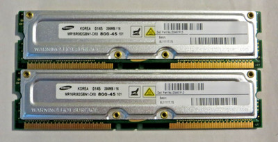 512MB Kit 2x256MB PC800-45 RDRAM Rambus RIMM Samsung MR16R082GBN1-CK8 Memory