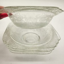 4 Vintage 1932 Federal Glass Clear Madrid Depression Glass Square Art Deco Bowls
