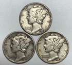 1945, 1945-D and 1945-S 10C Mercury Dimes 90% Silver