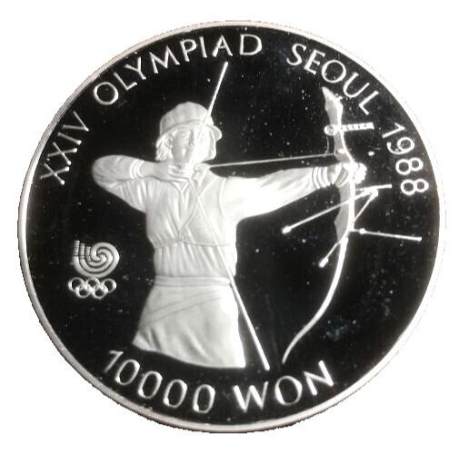 elf South Korea 10,000 Won 1987 Silver Proof Olympics Archery