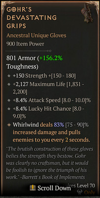   DIABLO 4 SEASON 13   Gohr's Devastating Grips   Ancestral Unique Gloves  