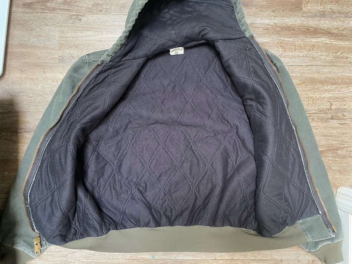Vintage Carhartt J68 MOS Green Hooded Active Jacket Quilt Lined 