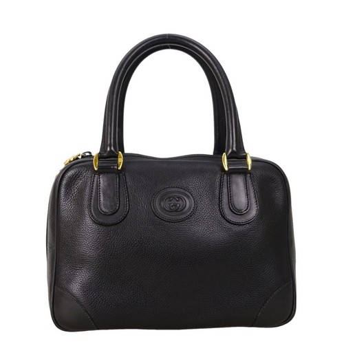 Gucci Interlocking Leather Mini Boston Handbag Black Used From Japan