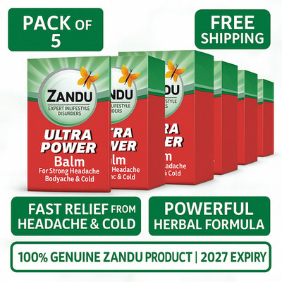 Zandu Ultra Power Balm Herbal 8ml × 5 | Headache Cold Relief | Free Shipping
