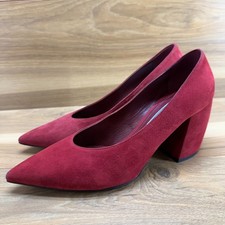 PRADA Pointed Toe Red Suede Pumps 6 EU 36 Block Heeled Dress Formal Shoes