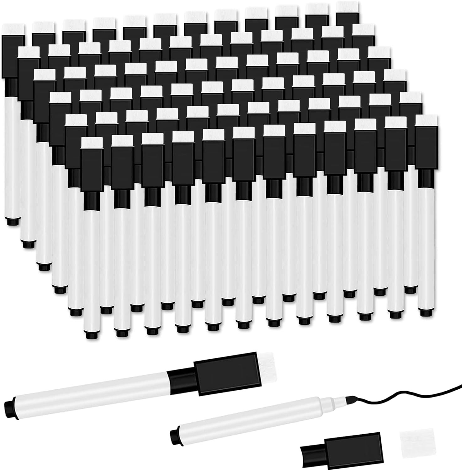 72 Pcs Black Magnetic Dry Erase Markers with Eraser Cap, White Board Mini Dry Er