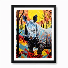 Rhino Paint Splash Pop Art Inspired Framed Wall Art Poster Canvas Print Picture