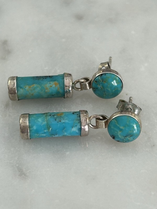 Vintage 925 Sterling Silver Circular Tube Southwestern Dangle earrings