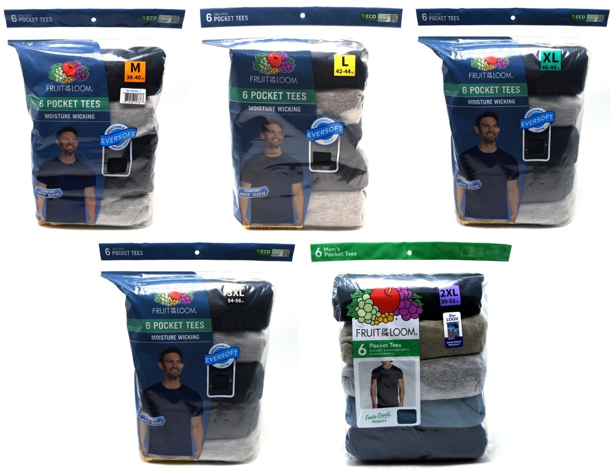 6 Pack Fruit Of The Loom Pocket T-Shirts Sizes M L XL 2XL 3XL | eBay