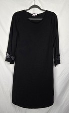 Calvin Klein Black Minimalist Contemporary Knit Bell Sleeve Shift Dress sz L