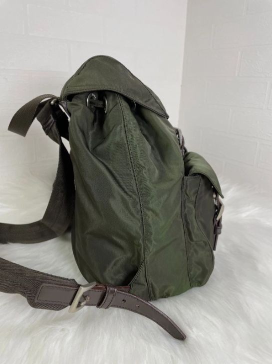 Prada Nylon Backpack Drawstring Triangle Logo Kha… - image 4