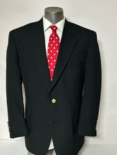 Wimbledon Blazer Sport Coat Size 44R Black Gold Logo Buttons Made in USA