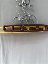 Lot of 3 Vintage Plastic Pant Skirt Hangers Metal Clamp 11" Wide Pink Brown Ylw