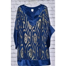 HALSTON Heritage Blouson Navy & Gold Metallic Brocade Mini Dress or Tunic