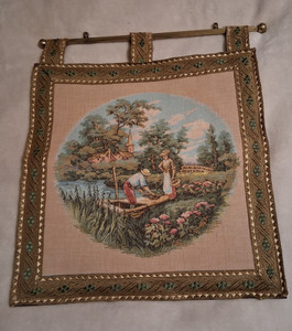Corona Decor Co. Wall Tapestry Victorian River Scene w/boat 12 x12