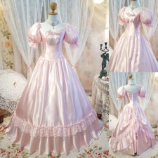 Light Pink Satin Wedding Dresses with Puffy Sleeves A-line Vintage Bridal Gowns