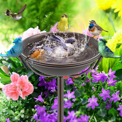 Meyrolizn Outdoor Bird Bath Garden Birdbath Feeder with Metal Stake, Freestandin