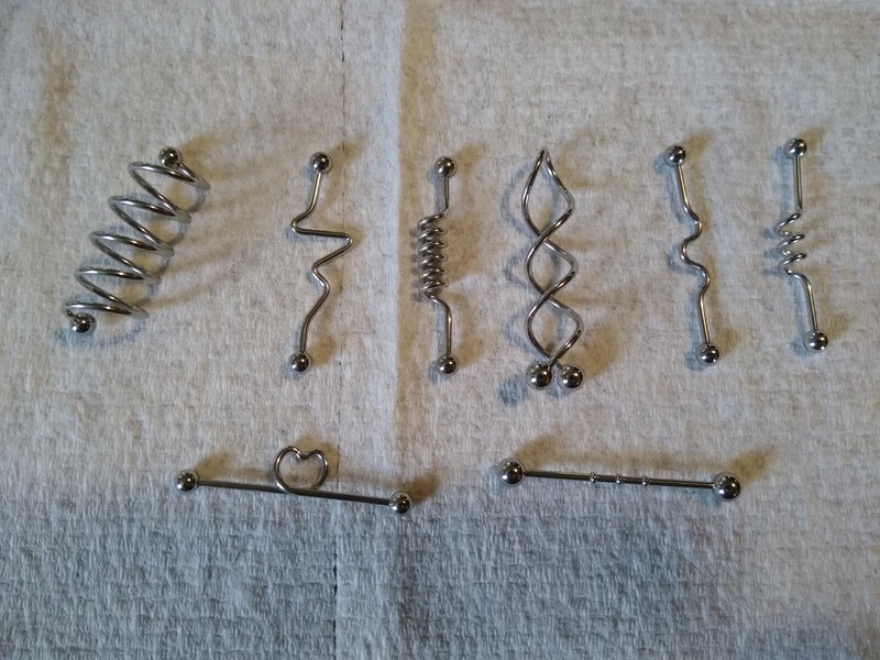 105 pc lot 14g industrial bars barbells mixed designs, ball ends 1 1/2" length