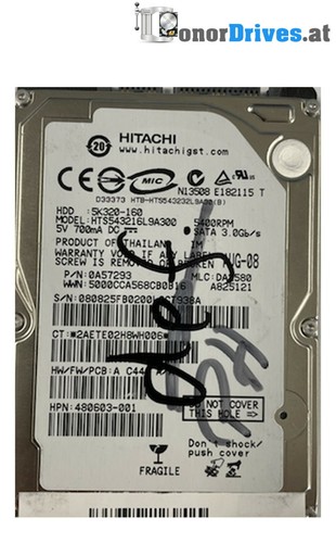 Hitachi  5K320-160 - 0A57293 - 160 GB - SATA -Pcb: 220 0A90002 01 Rev.*